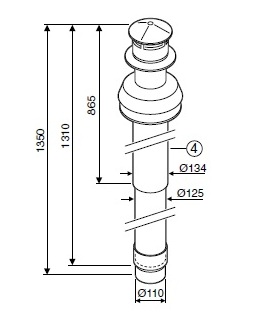 AZ 404 Коаксиальная труба для вертикального вывода с ветрозащитой L=1350 мм, 80/110 мм